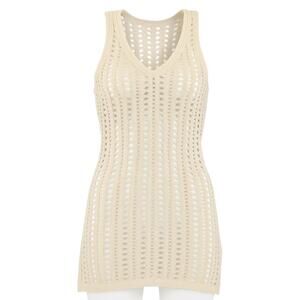 Women’s Cream Crochet Knit Bathing Suit Cover Up Tank Dress Size Small Beachwear